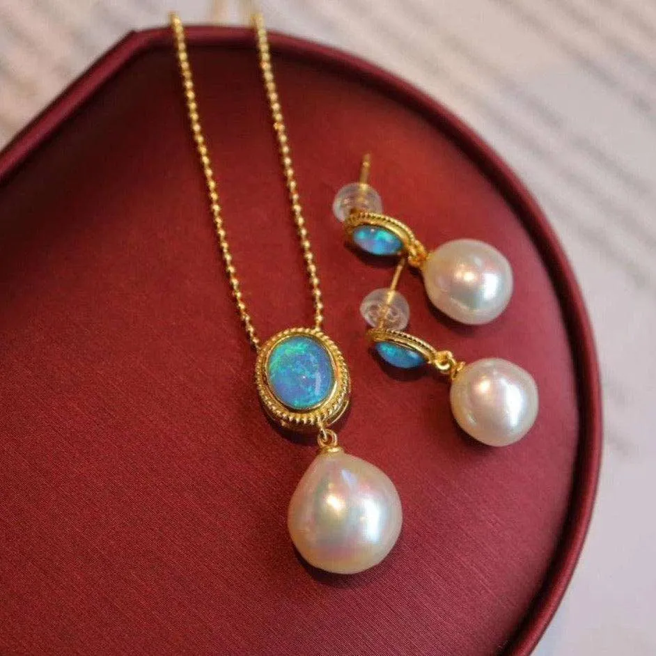 Opal Freshwater Baroque Pearls Earrings Gold Vermeil