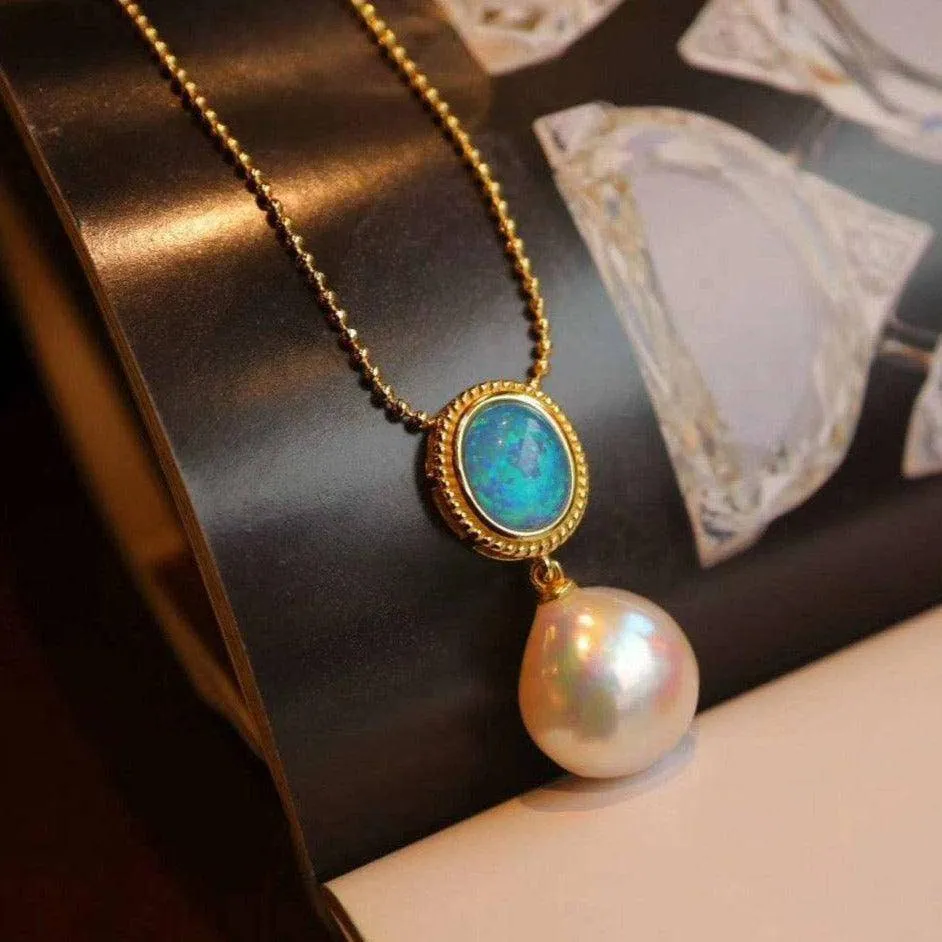 Opal Freshwater Baroque Pearls Earrings Gold Vermeil