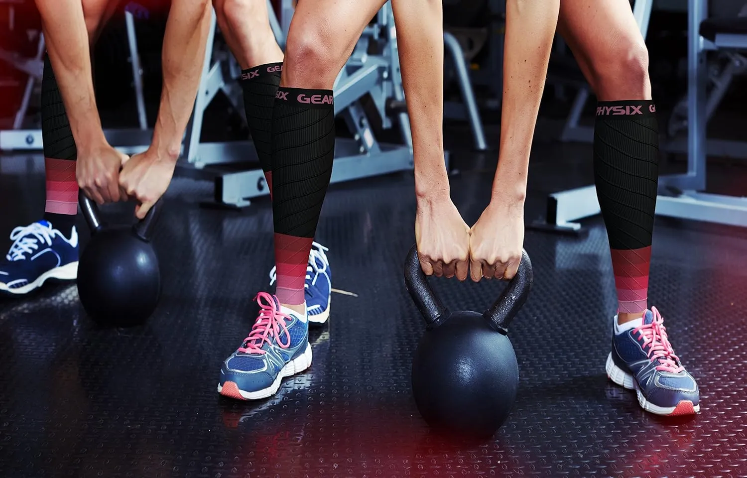 Physix Gear Calf Compression Sleeves - Compression Sleeves for Running, Provides Calf Support and Shin Splints Comfort, Black/Pink, S/M