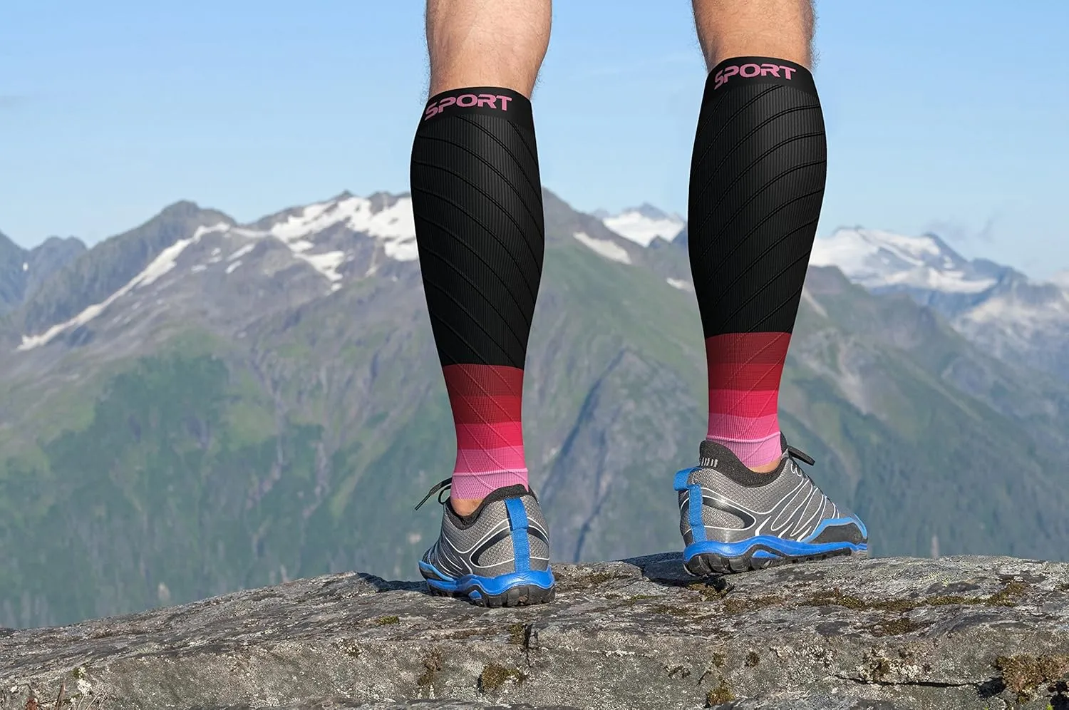 Physix Gear Calf Compression Sleeves - Compression Sleeves for Running, Provides Calf Support and Shin Splints Comfort, Black/Pink, S/M