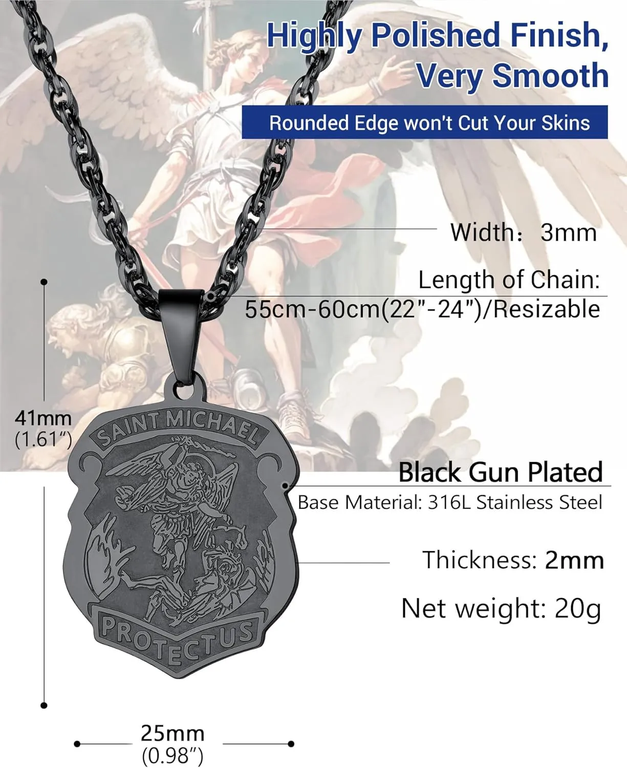 PROSTEEL Saint St Christopher/Benedict/Michael Medal Necklace for Men, 316L Stainless Steel Protection Necklace Catholic Jewelry, 22"-24" Adjustable, Come with Box