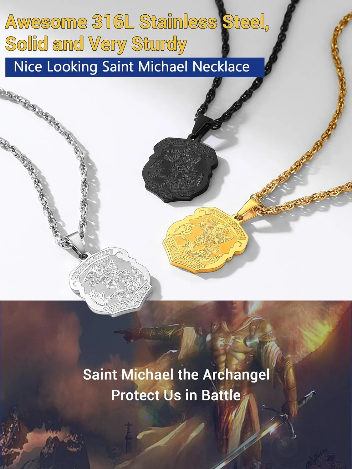 PROSTEEL Saint St Christopher/Benedict/Michael Medal Necklace for Men, 316L Stainless Steel Protection Necklace Catholic Jewelry, 22"-24" Adjustable, Come with Box