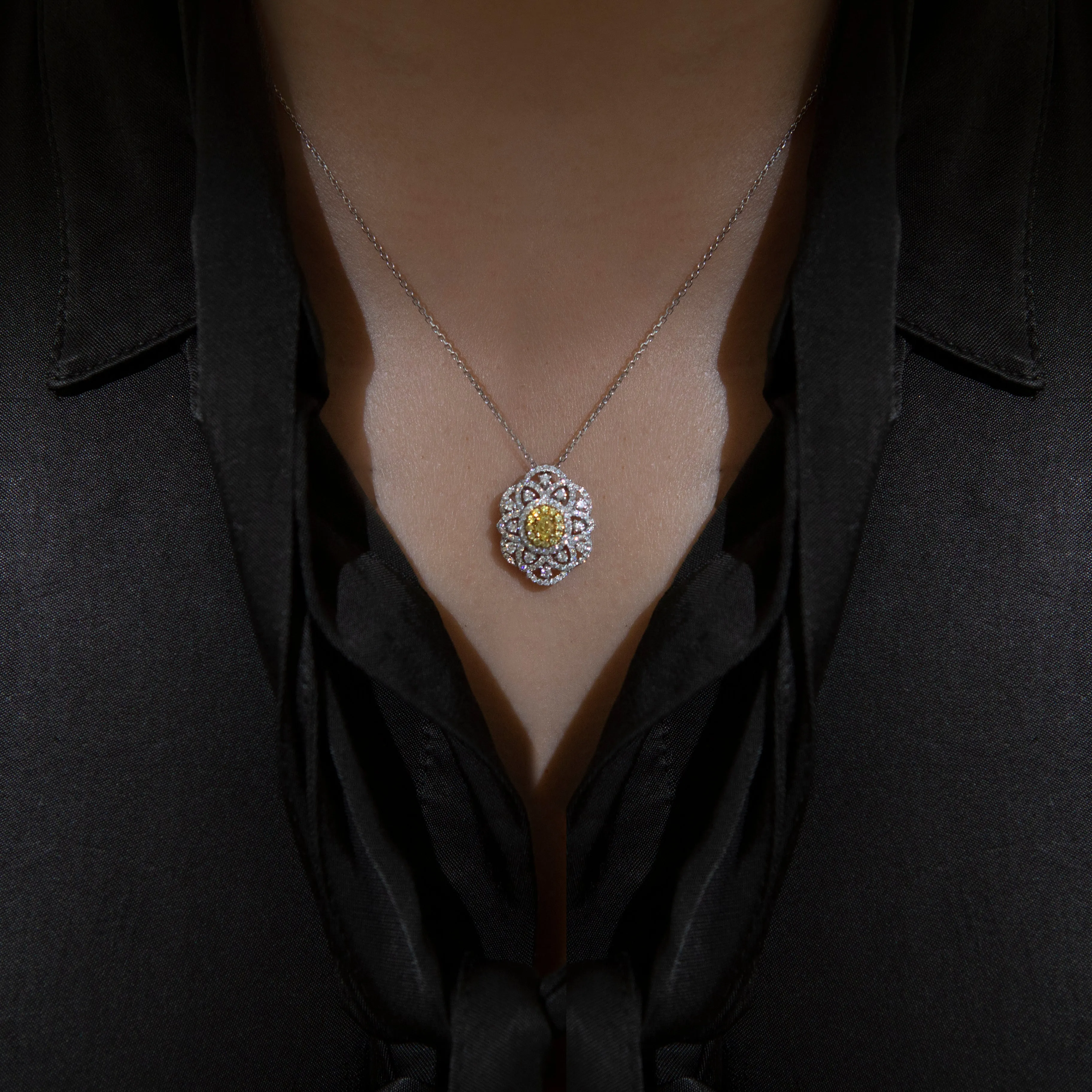 PT850 18K Yellow Gold and White Gold Yellow Diamond Pendant