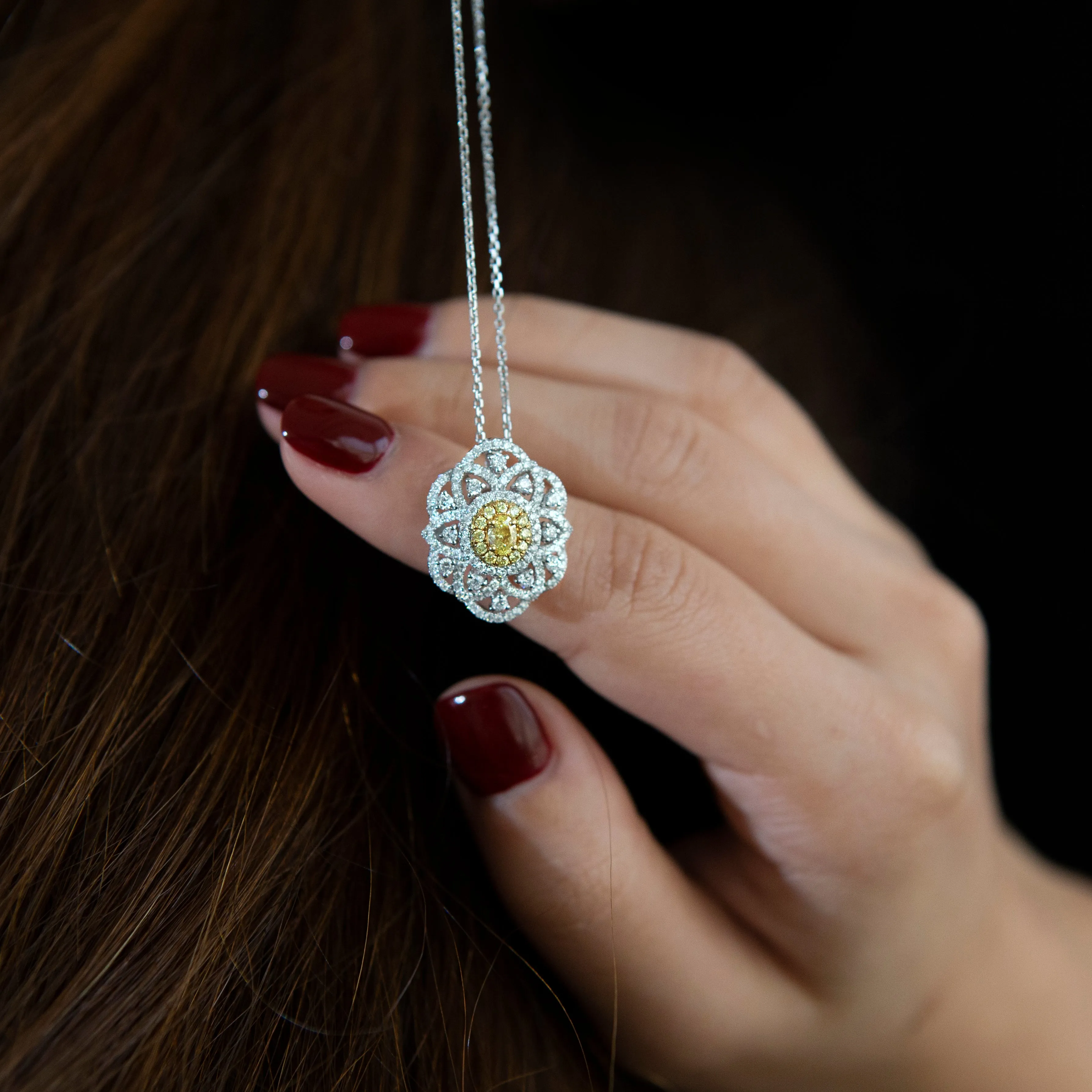 PT850 18K Yellow Gold and White Gold Yellow Diamond Pendant
