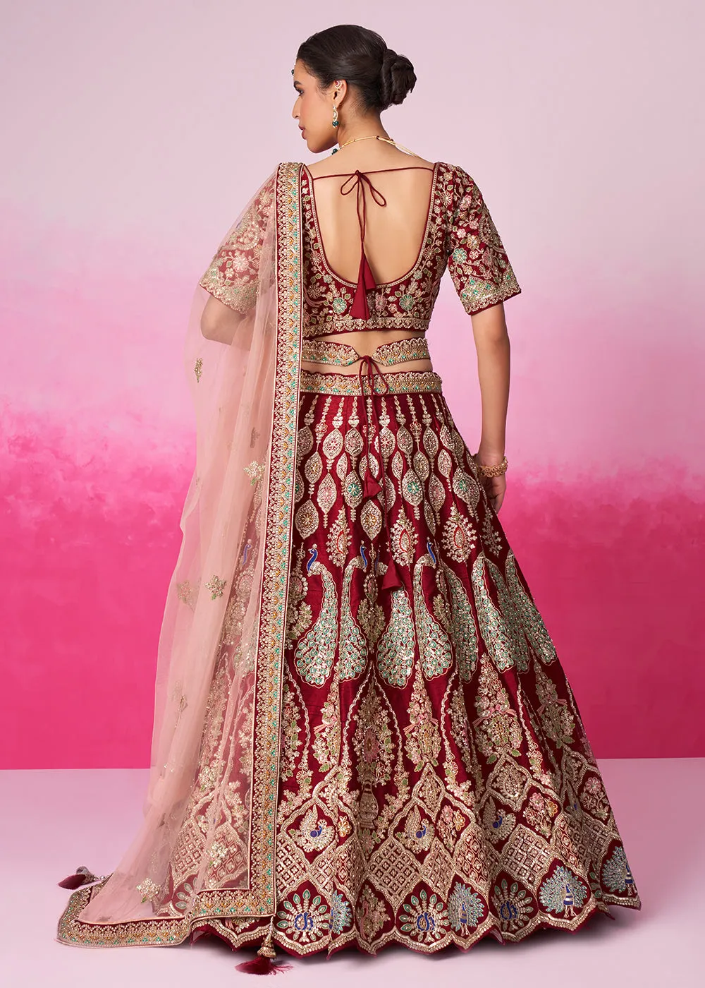 Pure Silk Embroidered Red Designer Bridal Lehenga Choli