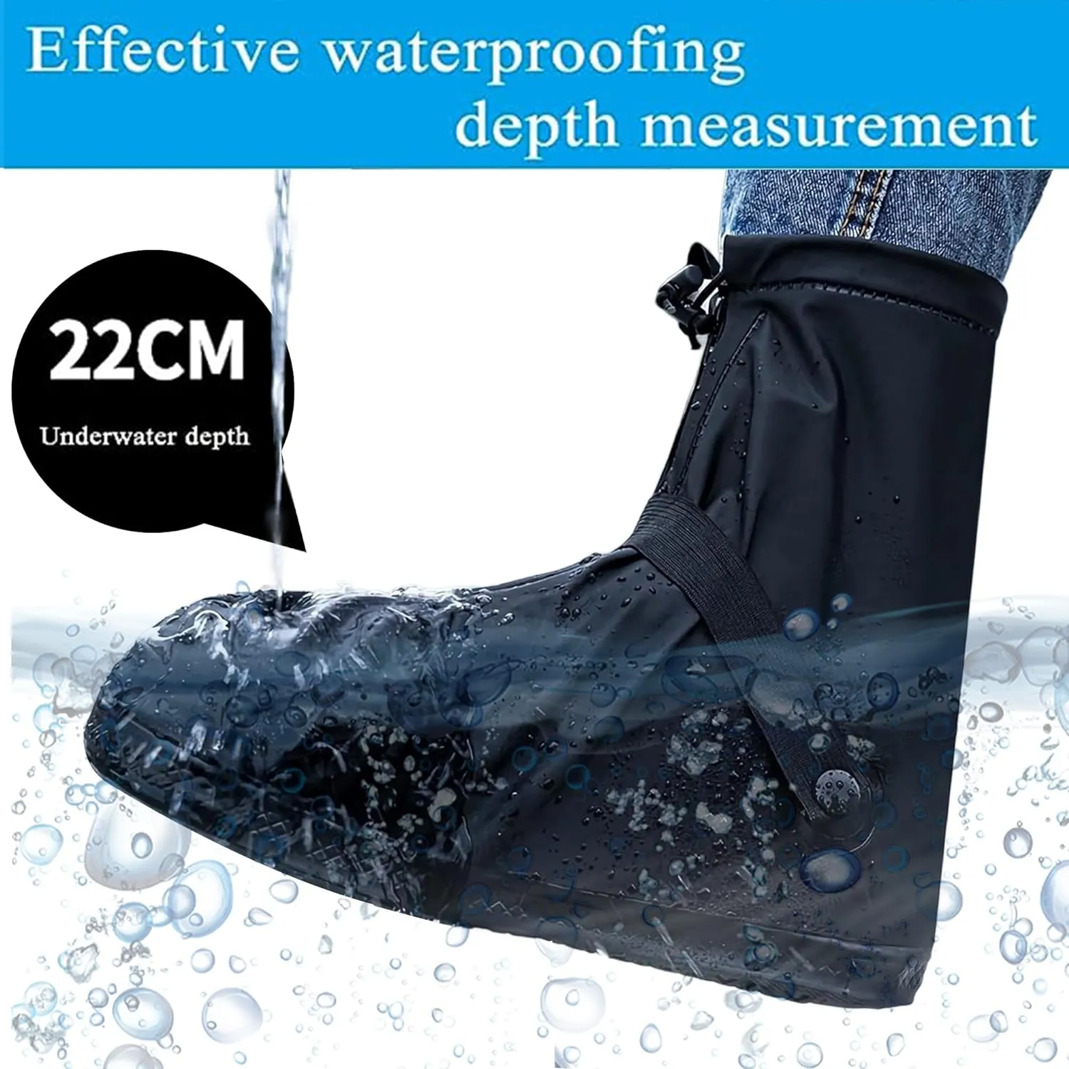 Rain Shoe Covers Waterproof Rain Boot Shoe Cover Rubber Sole Reusable Anti-Slip Rain Snow Boots Overshoes Gear Shoes Covers Durable Mud-Proof Shoe Protector for Cycling Outdoor Travel (Black, XXL)