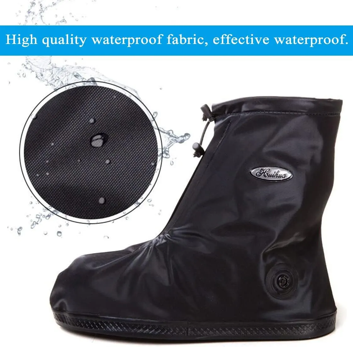 Rain Shoe Covers Waterproof Rain Boot Shoe Cover Rubber Sole Reusable Anti-Slip Rain Snow Boots Overshoes Gear Shoes Covers Durable Mud-Proof Shoe Protector for Cycling Outdoor Travel (Black, XXL)