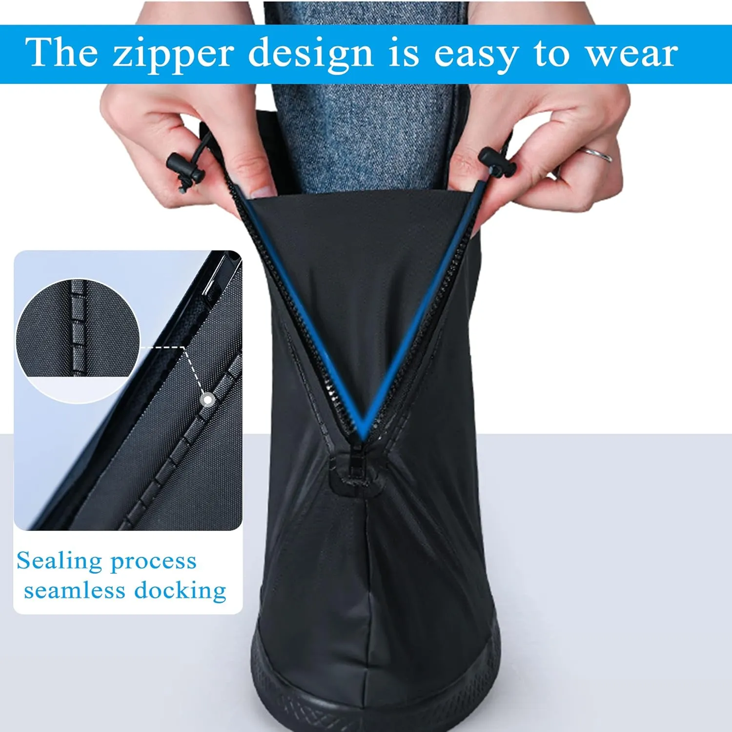 Rain Shoe Covers Waterproof Rain Boot Shoe Cover Rubber Sole Reusable Anti-Slip Rain Snow Boots Overshoes Gear Shoes Covers Durable Mud-Proof Shoe Protector for Cycling Outdoor Travel (Black, XXL)