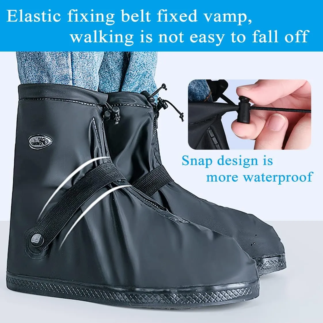 Rain Shoe Covers Waterproof Rain Boot Shoe Cover Rubber Sole Reusable Anti-Slip Rain Snow Boots Overshoes Gear Shoes Covers Durable Mud-Proof Shoe Protector for Cycling Outdoor Travel (Black, XXL)
