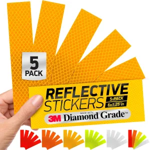 Reflective Stickers | 3M Diamond Grade | Yellow | 1.25 x 6 | 5-Pack | Reflective Safety Tape for Helmets, Cars, Mailboxes & More