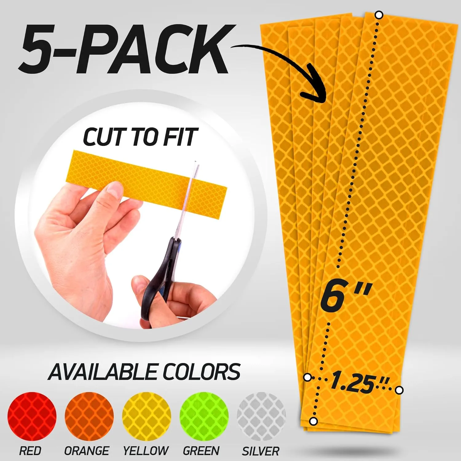 Reflective Stickers | 3M Diamond Grade | Yellow | 1.25 x 6 | 5-Pack | Reflective Safety Tape for Helmets, Cars, Mailboxes & More