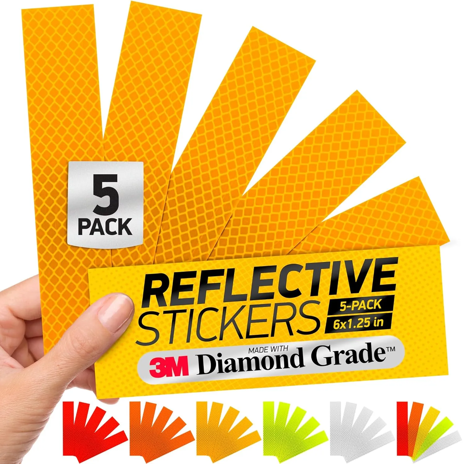 Reflective Stickers | 3M Diamond Grade | Yellow | 1.25 x 6 | 5-Pack | Reflective Safety Tape for Helmets, Cars, Mailboxes & More