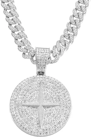Round star Hip-hop Cuban Chain, Rhinestone Pendant Necklace Jewelry For Men??Men's Fashion Jewelry
