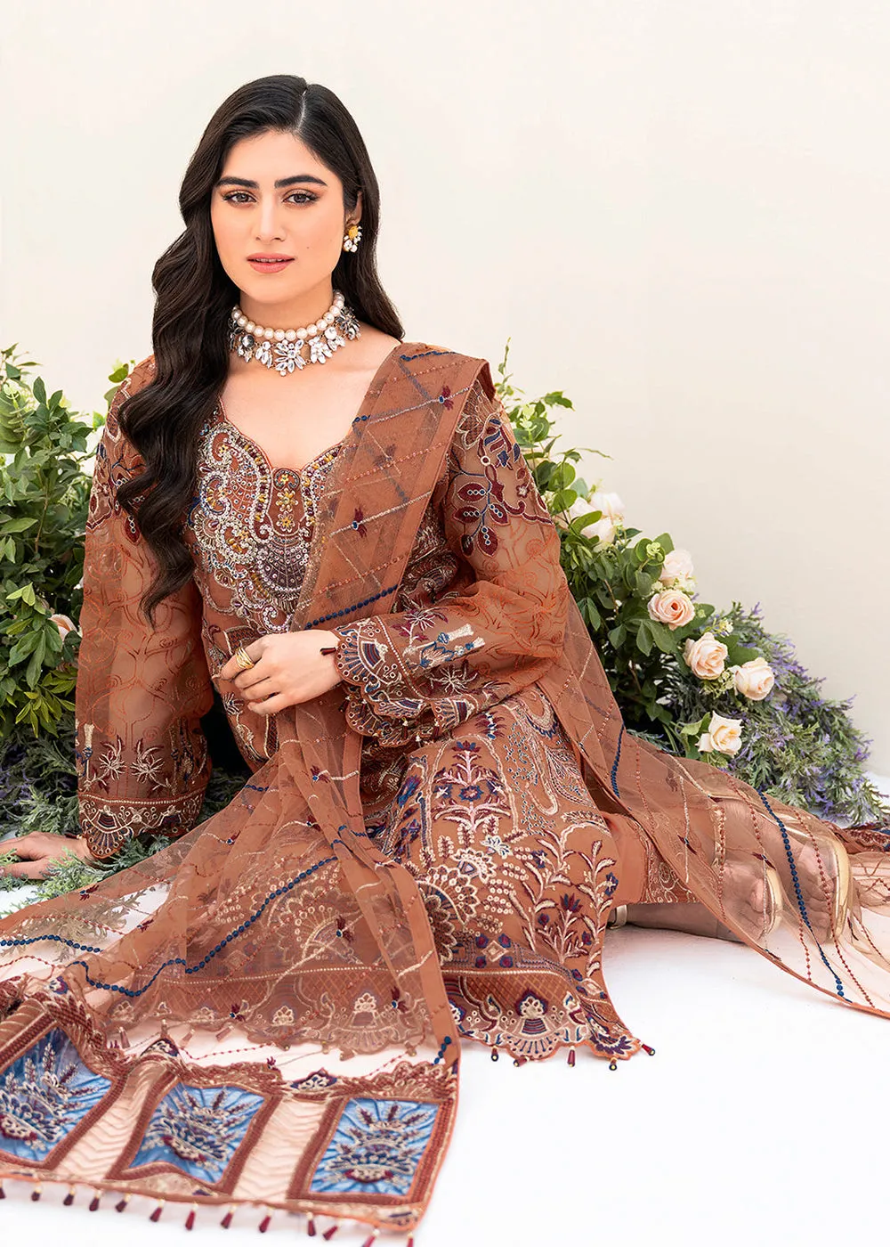 Rust Orange Organza Suit - Ramsha Minhal Collection Vol 8 - #M-808