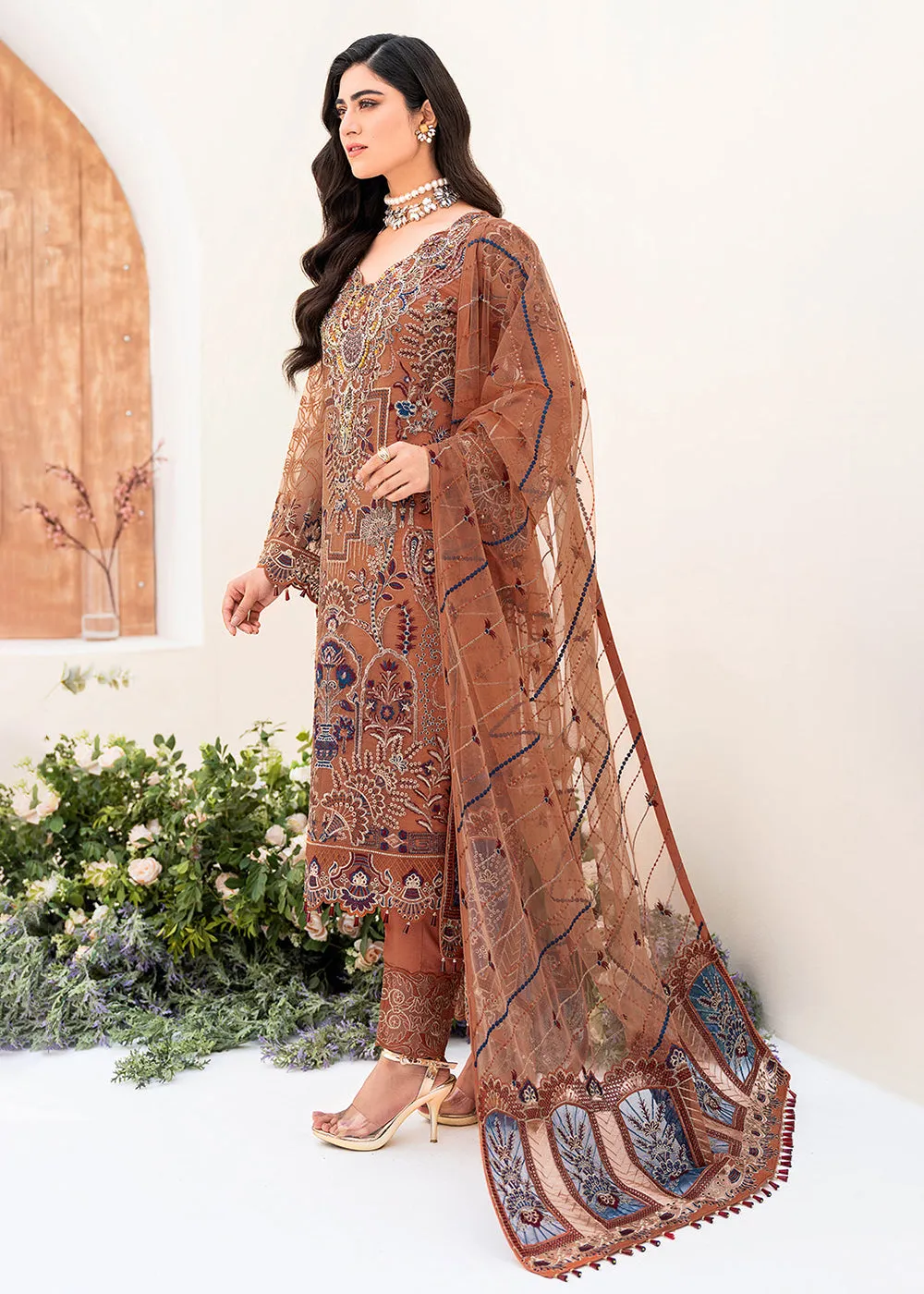 Rust Orange Organza Suit - Ramsha Minhal Collection Vol 8 - #M-808
