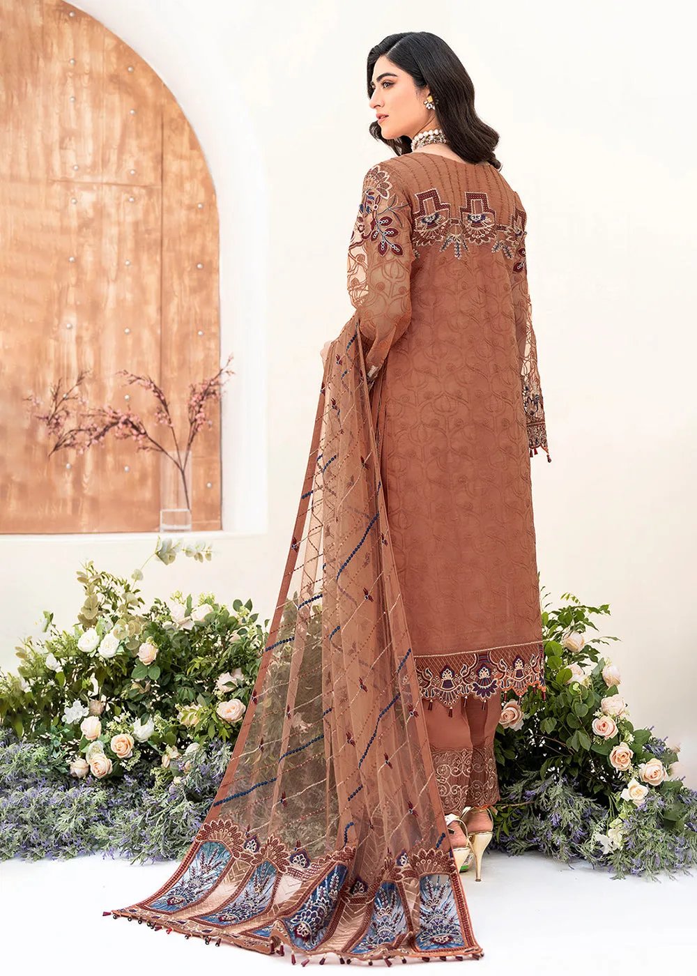 Rust Orange Organza Suit - Ramsha Minhal Collection Vol 8 - #M-808