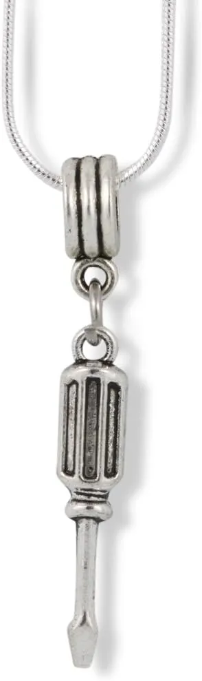 Screwdriver (Screw Driver) Slot Flathead Charm Snake Chain Necklace