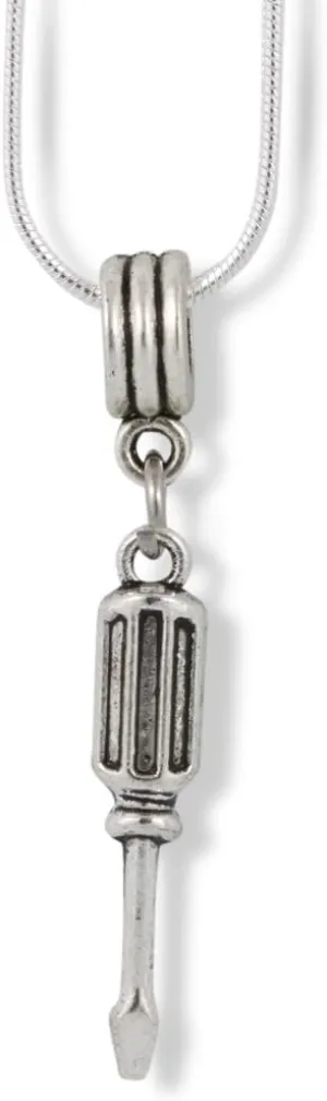 Screwdriver (Screw Driver) Slot Flathead Charm Snake Chain Necklace