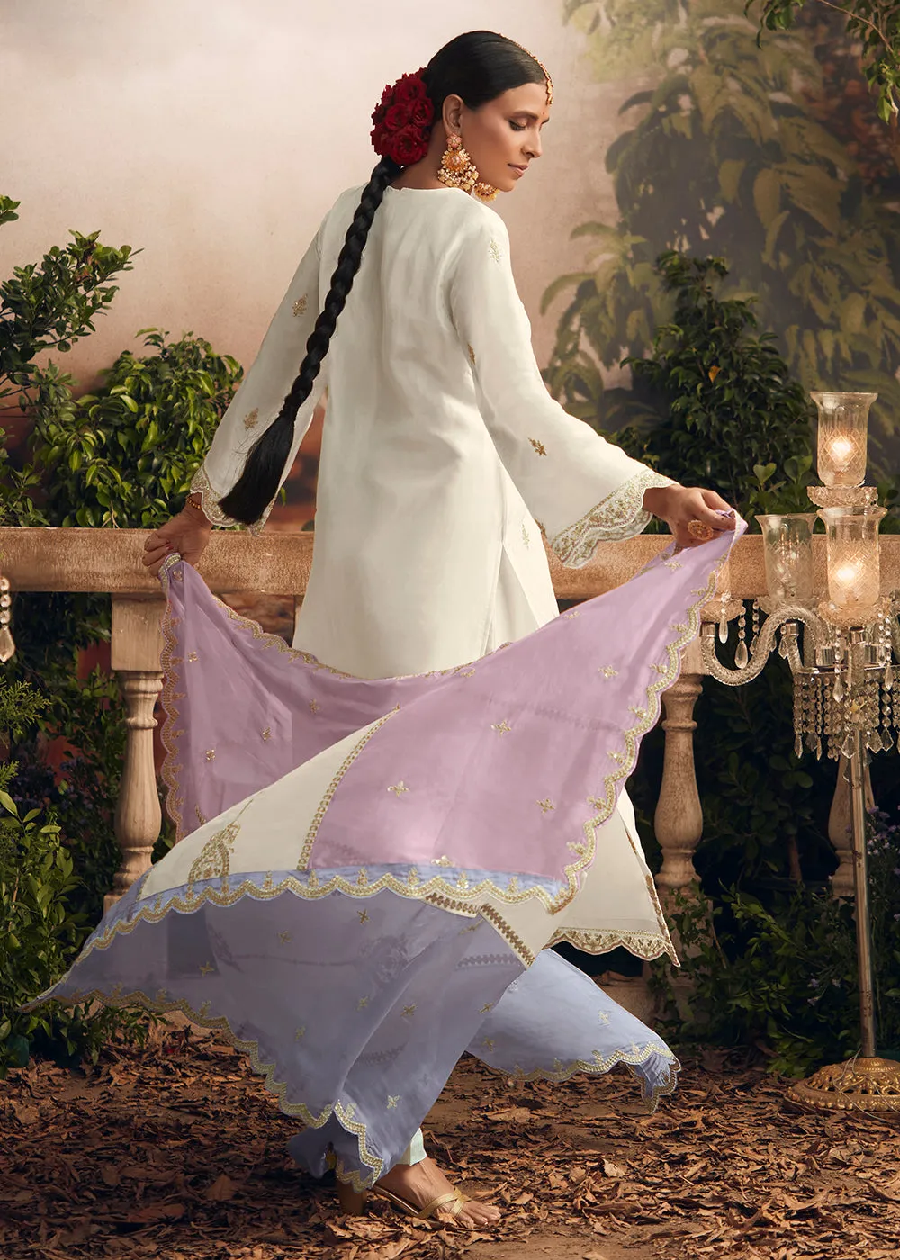 Silk Modale Off White Embroidered Festive Salwar Suit
