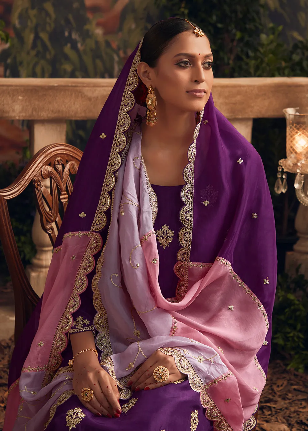 Silk Modale Violet Embroidered Festive Salwar Suit