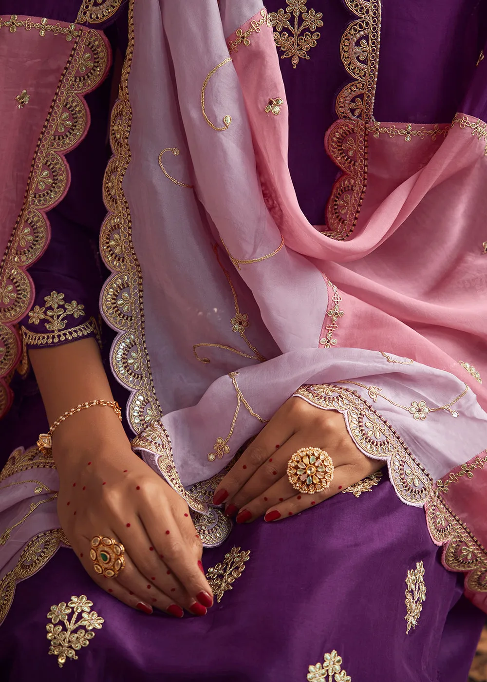 Silk Modale Violet Embroidered Festive Salwar Suit