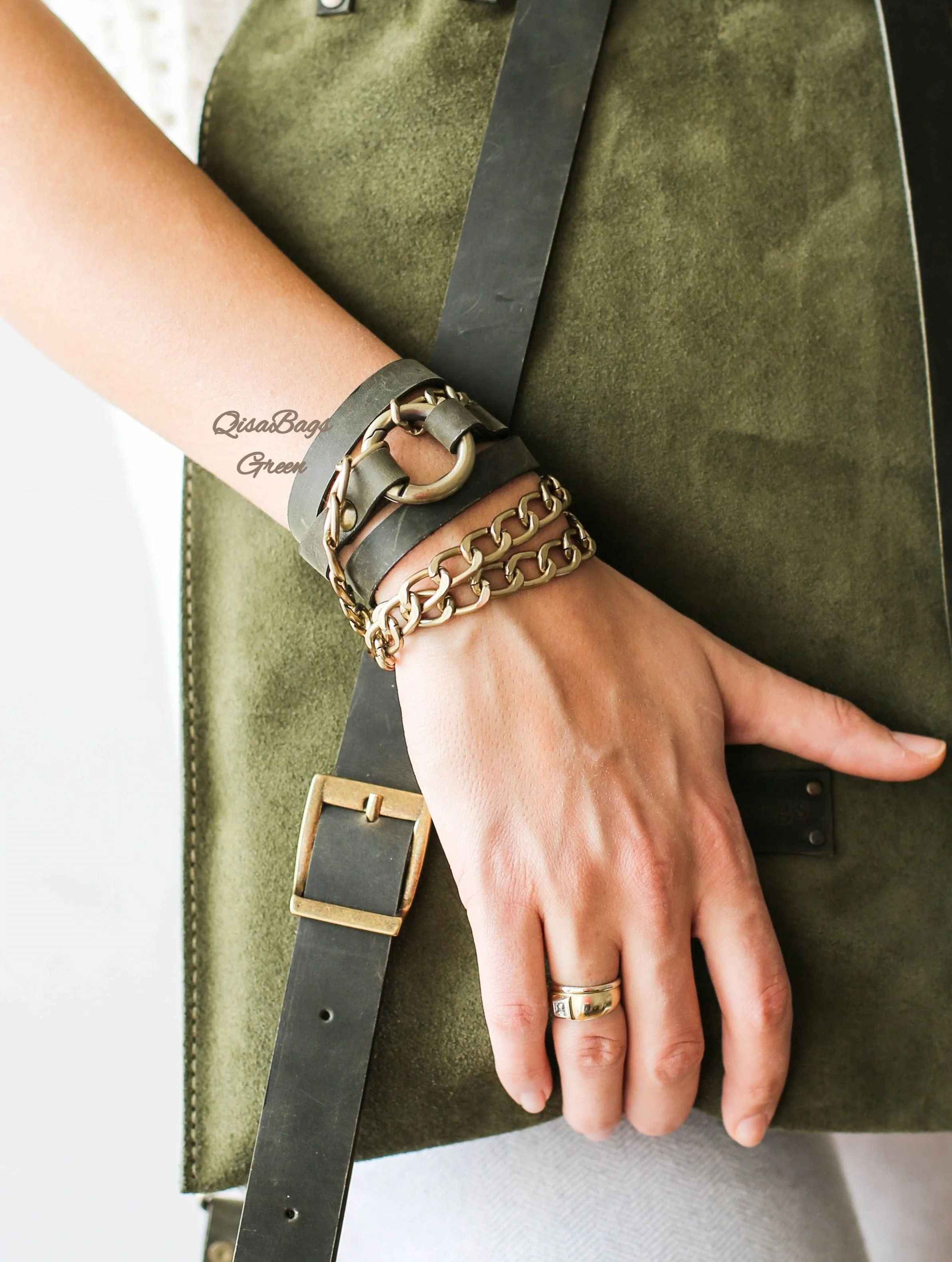 Small Ring Leather Bracelets with Chain - All colors