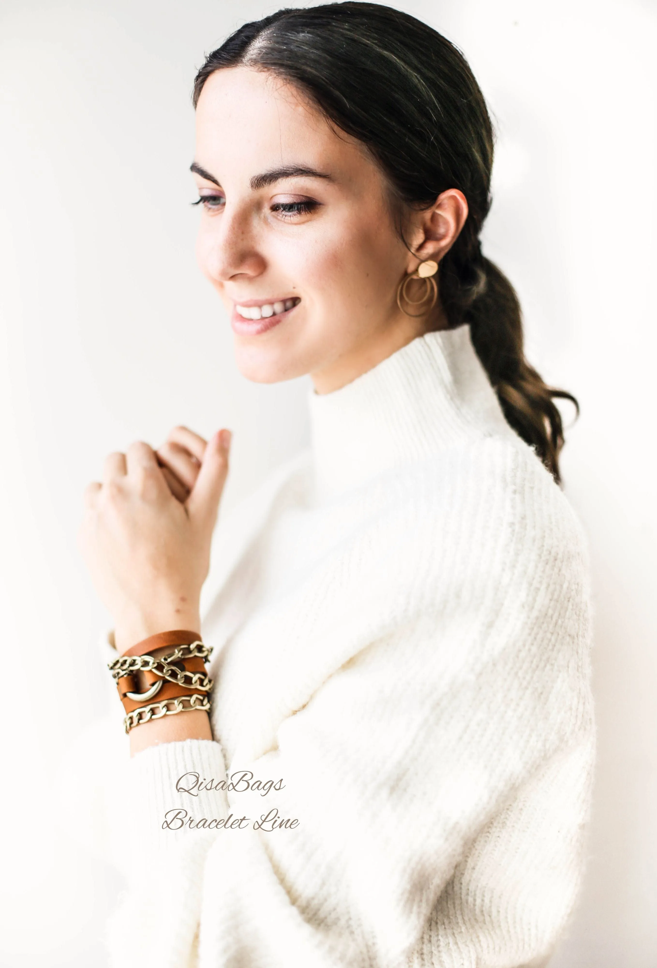 Small Ring Leather Bracelets with Chain - All colors