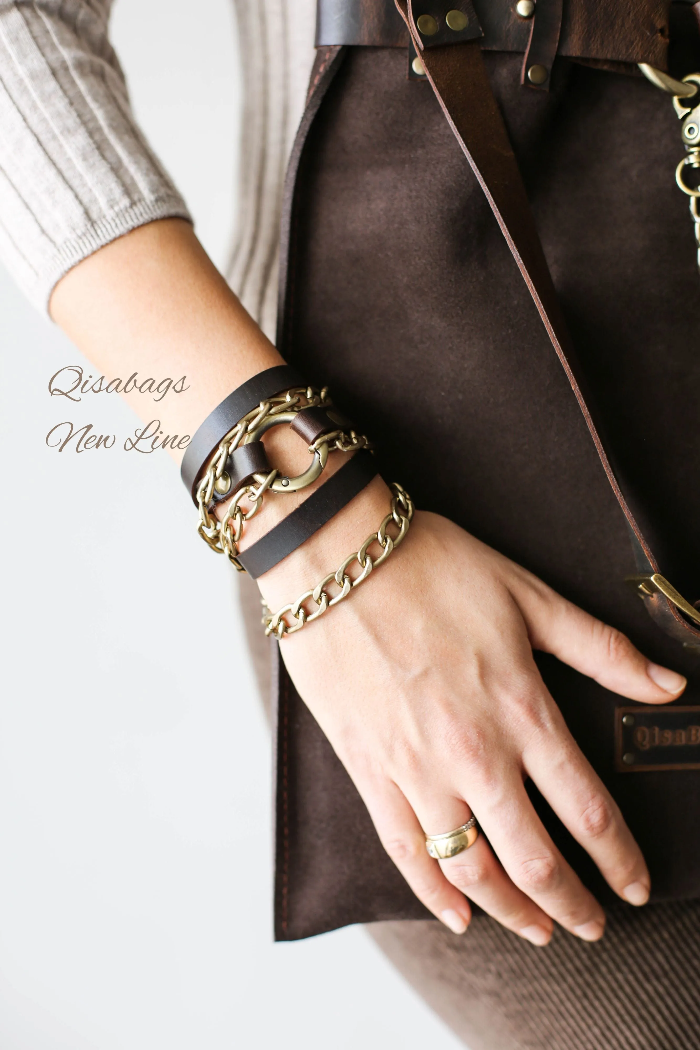 Small Ring Leather Bracelets with Chain - All colors