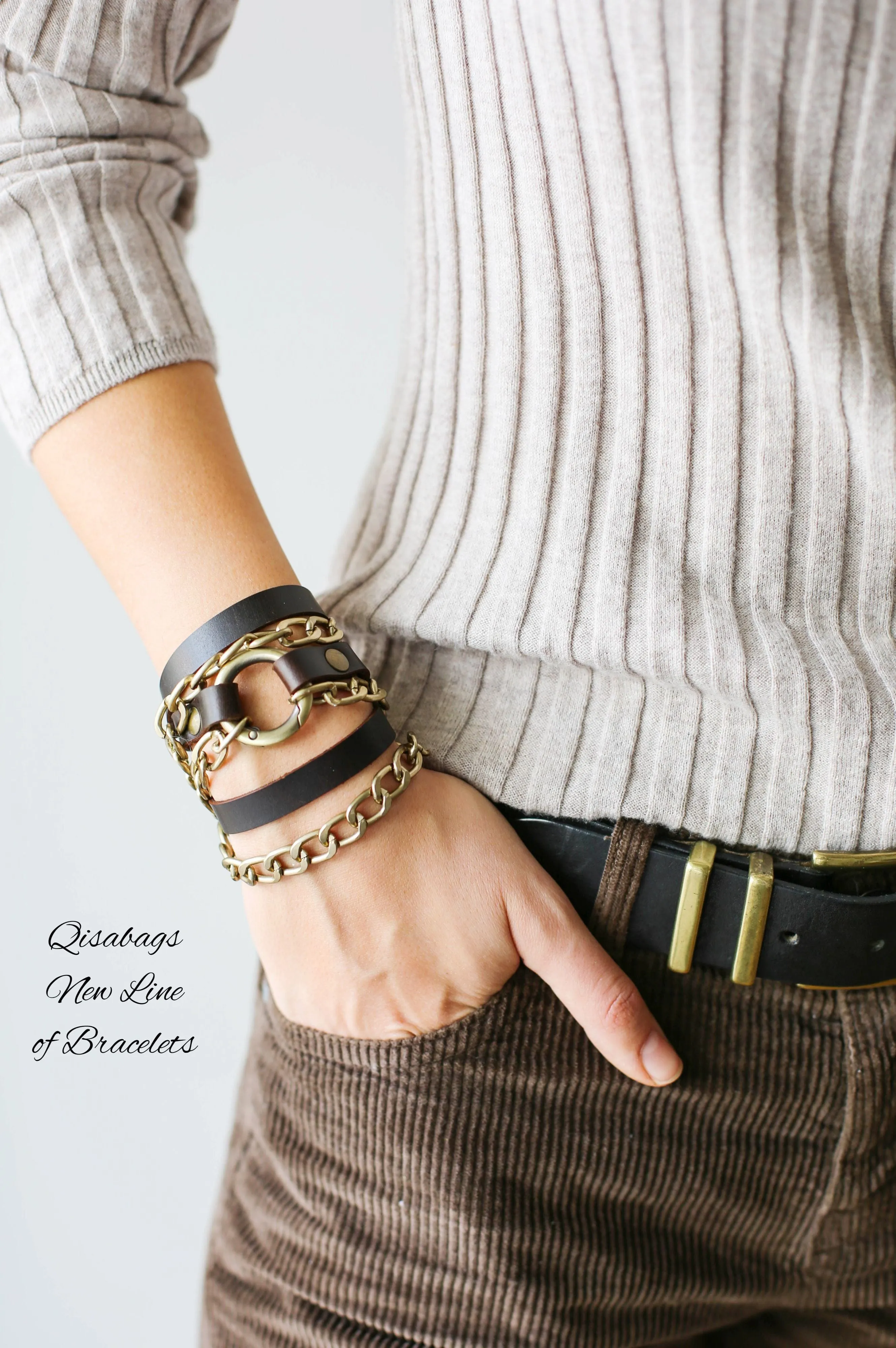 Small Ring Leather Bracelets with Chain - All colors