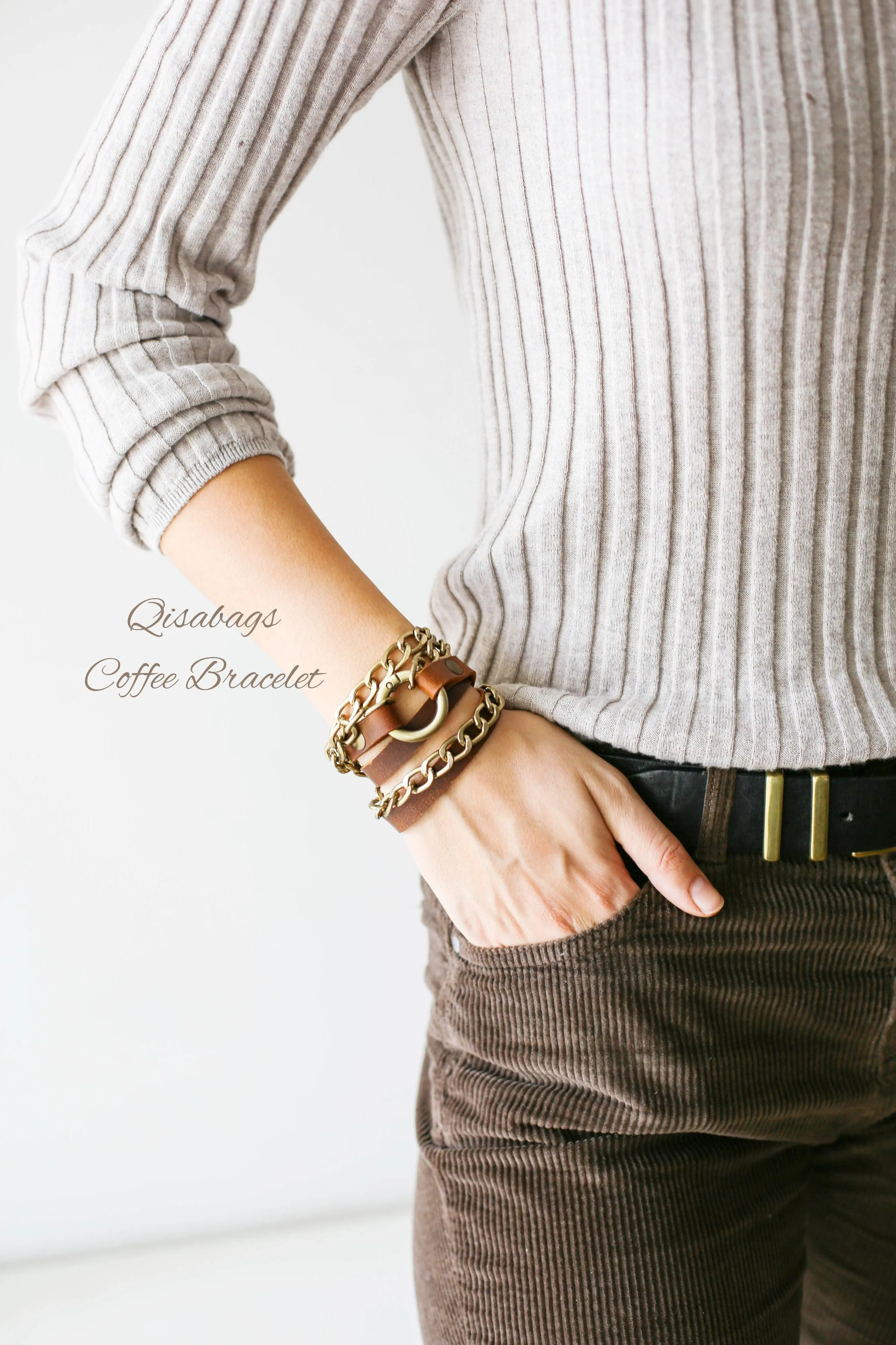 Small Ring Leather Bracelets with Chain - All colors