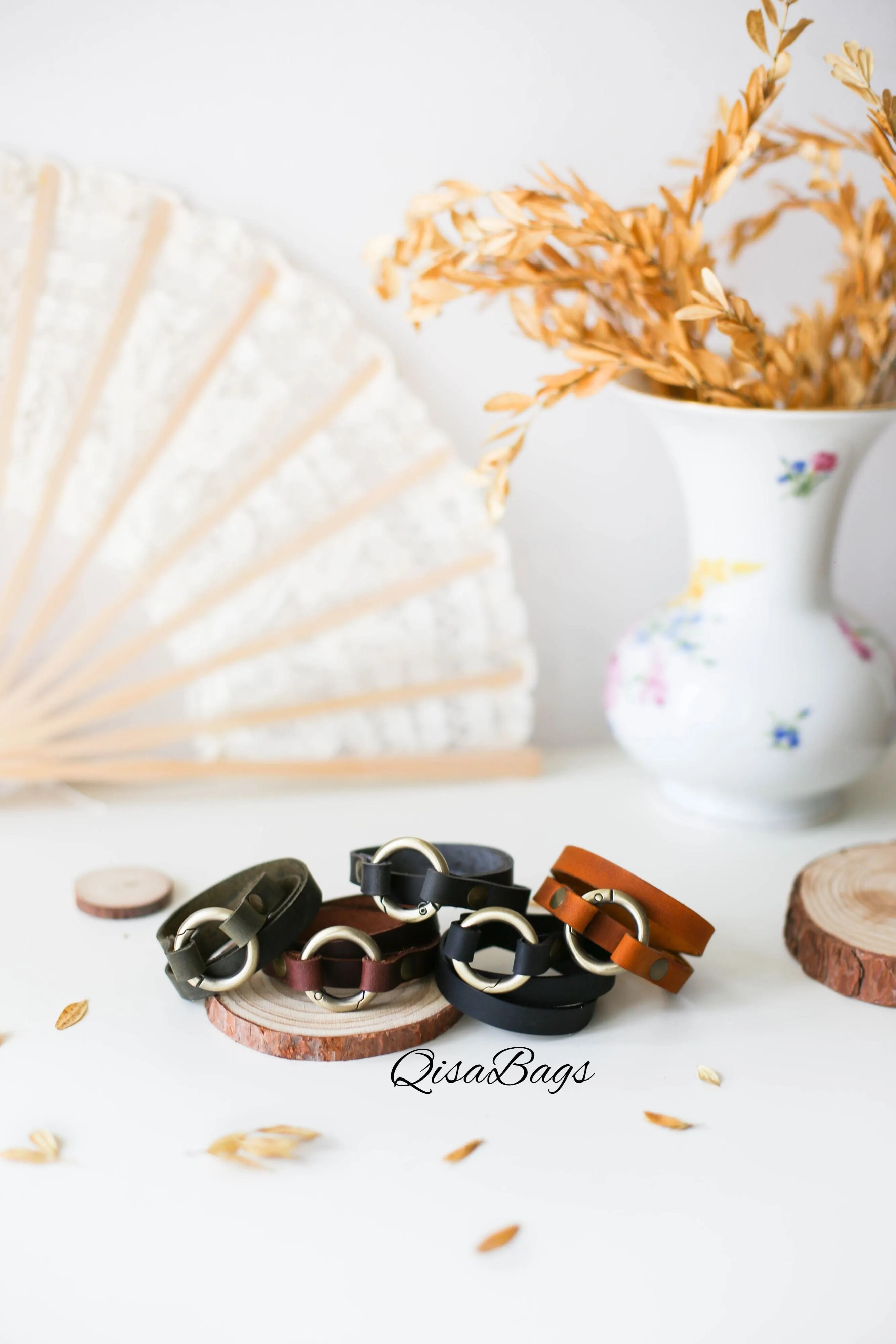 Small Ring Leather Bracelets with Chain - All colors