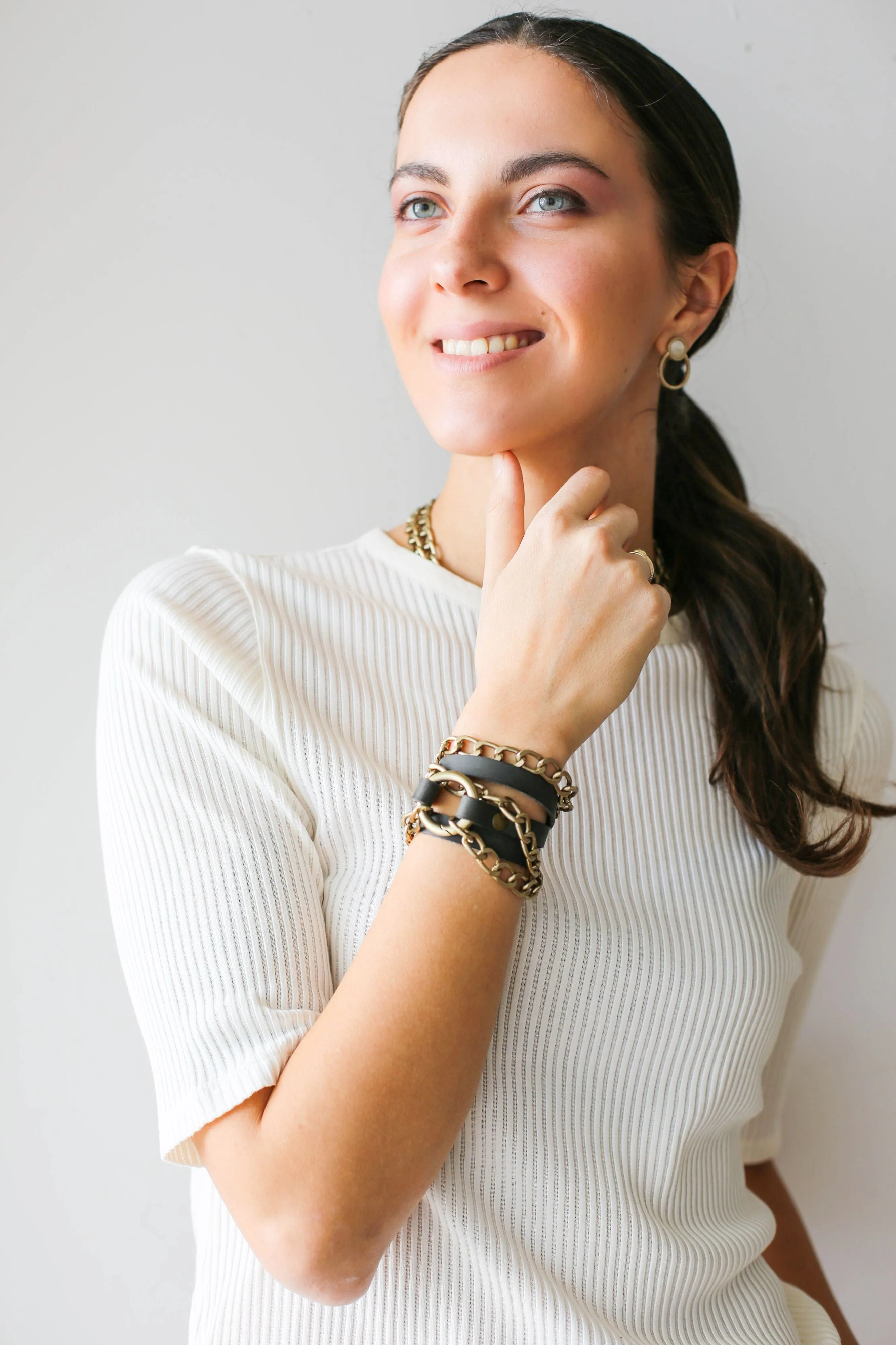Small Ring Leather Bracelets with Chain - All colors