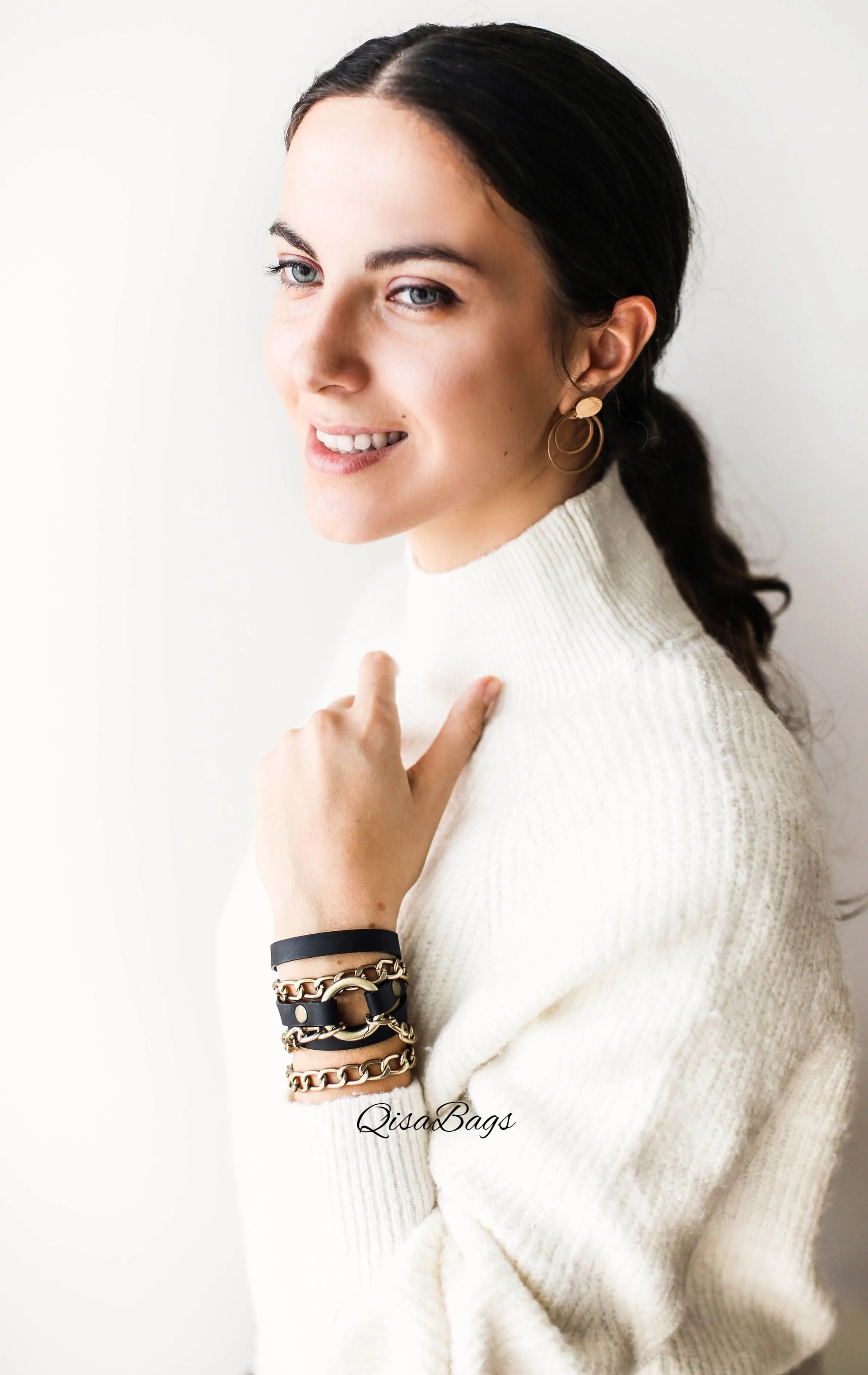 Small Ring Leather Bracelets with Chain - All colors