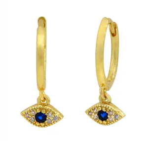 Sterling Silver Gold Plated CZ Evil Eye Huggie Earrings