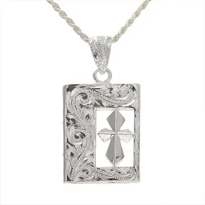 Sterling Silver Hawaiian Scroll Cross in Plate Pendant (Chain Sold Separately)