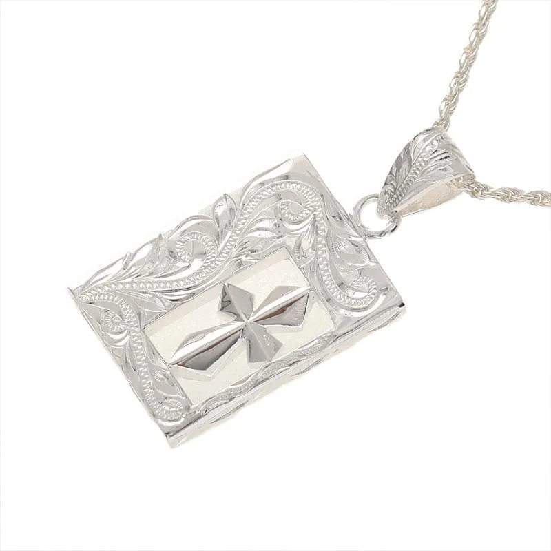 Sterling Silver Hawaiian Scroll Cross in Plate Pendant (Chain Sold Separately)