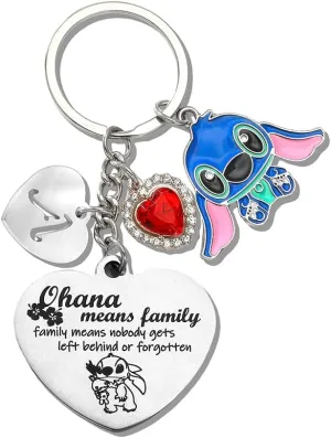 Stitch Initial Keychain-   Cute Keychian Jewelry Gifts Birthday Present Friendship Stuff