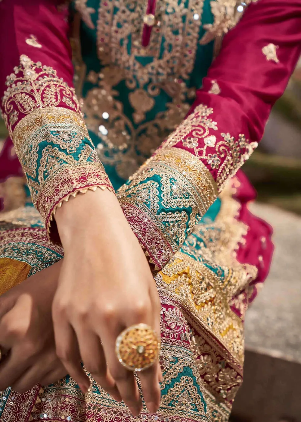 Teal Multicolor Mirror Embroidered Punjabi Style Palazzo Suit