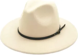 Verabella Women's Classic Wide Brim Fedora Hat Felt Panama Hat with Belt Buckle