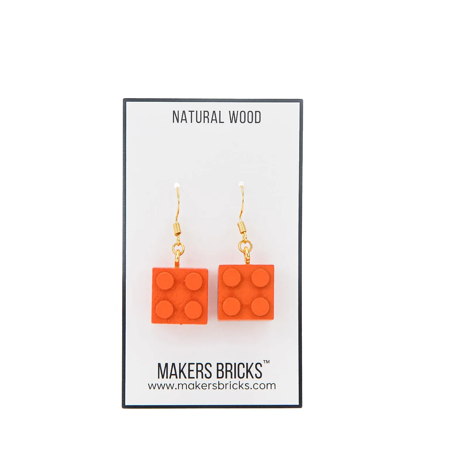 Wooden Brick 2x2  Earrings ORANGE