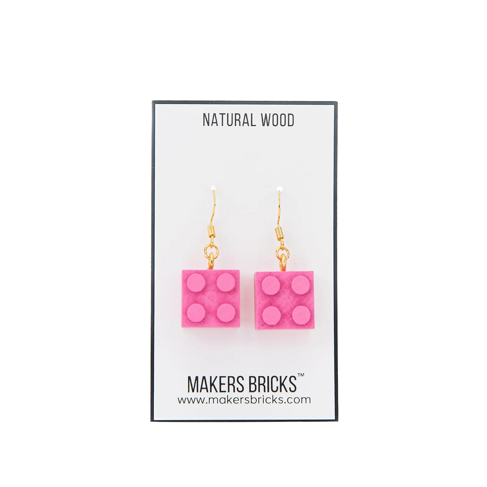 Wooden Brick 2x2 Earrings PINK