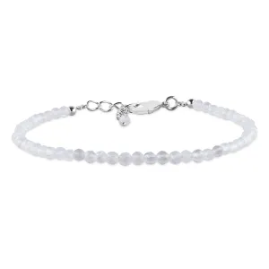 YANARA Natural Moonstone Bracelet Gemstone Micro Beads Dainty Jewelry for Women, June Birthstone, Energy Healing Crystals, Silver Plated Chain 8 inch Birthday Gifts For Her