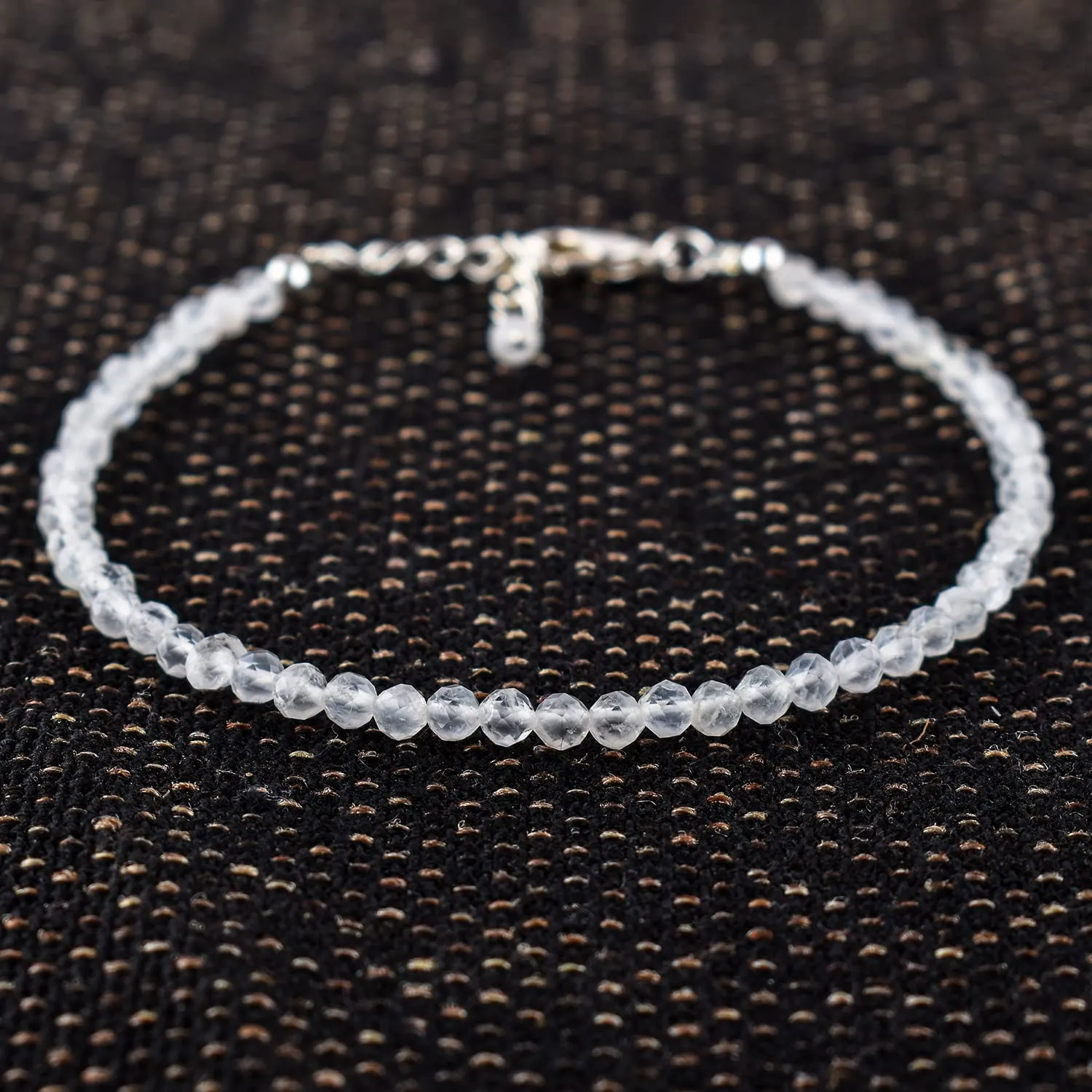 YANARA Natural Moonstone Bracelet Gemstone Micro Beads Dainty Jewelry for Women, June Birthstone, Energy Healing Crystals, Silver Plated Chain 8 inch Birthday Gifts For Her