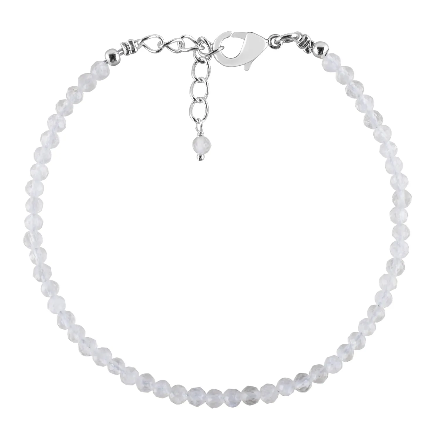 YANARA Natural Moonstone Bracelet Gemstone Micro Beads Dainty Jewelry for Women, June Birthstone, Energy Healing Crystals, Silver Plated Chain 8 inch Birthday Gifts For Her