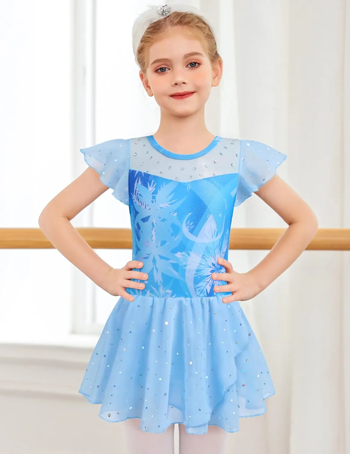 Zaclotre Girls Ballet Leotards Ruffle Sleeve Sparkle Dance Leotard Toddler Ballerina Dress Outfits