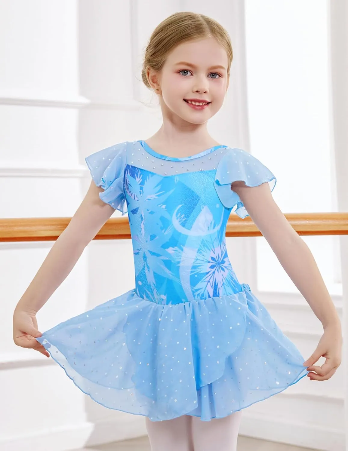 Zaclotre Girls Ballet Leotards Ruffle Sleeve Sparkle Dance Leotard Toddler Ballerina Dress Outfits