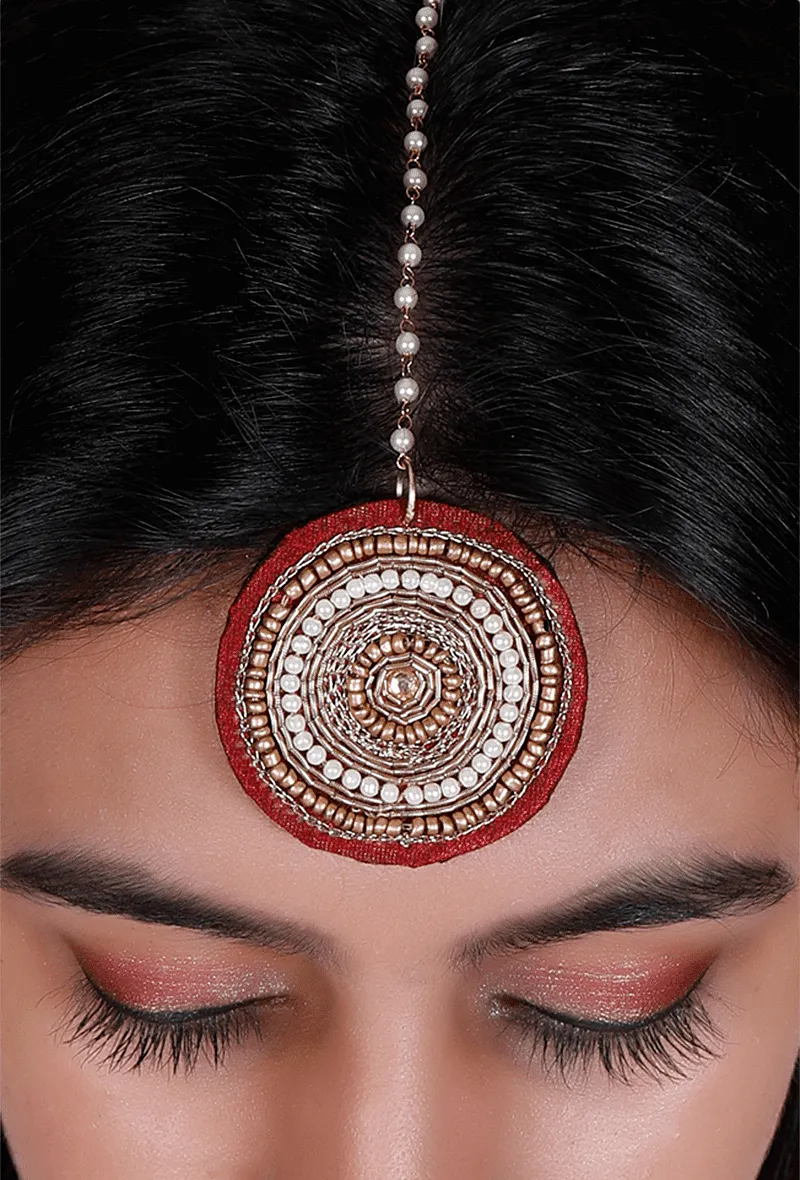 Zardozi Embroidered Raw Silk Maang Tika