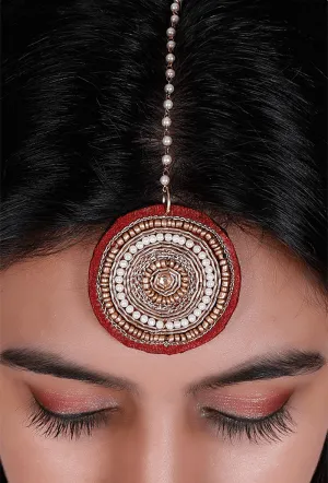 Zardozi Embroidered Raw Silk Maang Tika