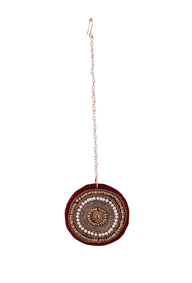 Zardozi Embroidered Raw Silk Maang Tika